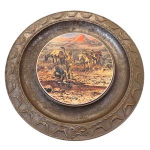 The Pioneer Foundry Pewter Plate CW Russel Inlay 10.5" Diam Vintage Old West